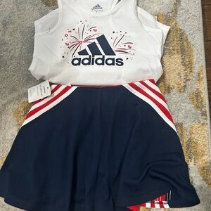 adidas White Tank Top with Navy Skirt and Red Stripe Accents